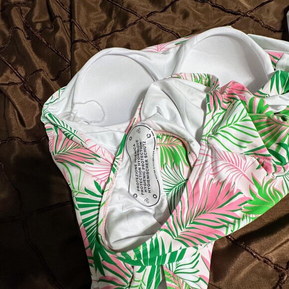 NWT-Mary Square Multi Palms One Shoulder Bow Mio Swimsuit-Sz XL - Picture 6 of 8